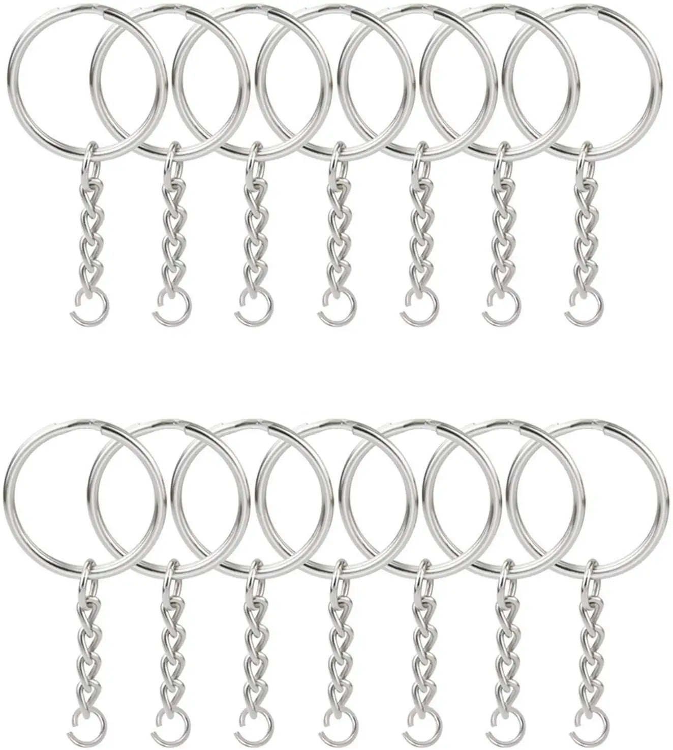 Split Key Ring with Chain Silver Color Metal Split Key Chain Ring Parts with Open Jump Ring and Connector