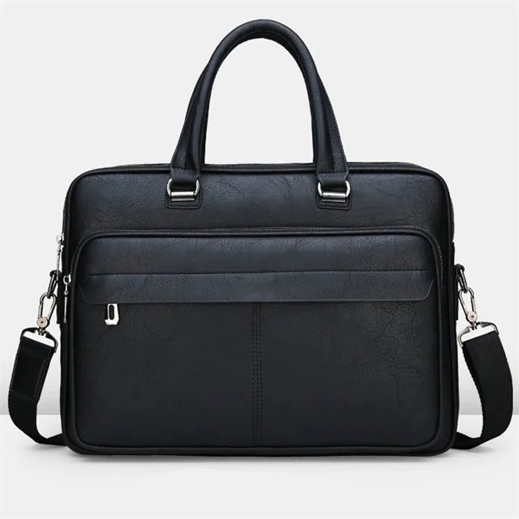Custom Black Premium 16 Inch Messenger Stylish PU Waterproof Laptop Bag for Work Men