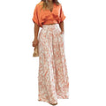 Liu Ming Fashion Women Elegant Suits Printed V Neck Tops Casual Loose Wide Leg Trousers Sets