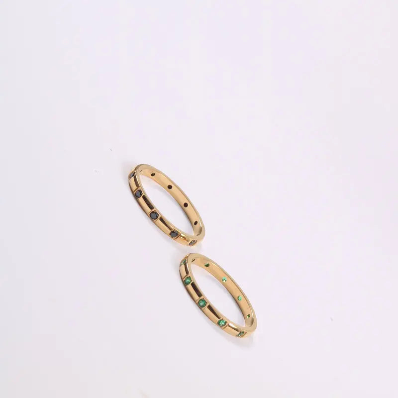 Fenny 18K Gold Plated Wholesale Permanent Dainty Black&Green Zirconia Pave Stainless Steel Finger Ring Trend for Women