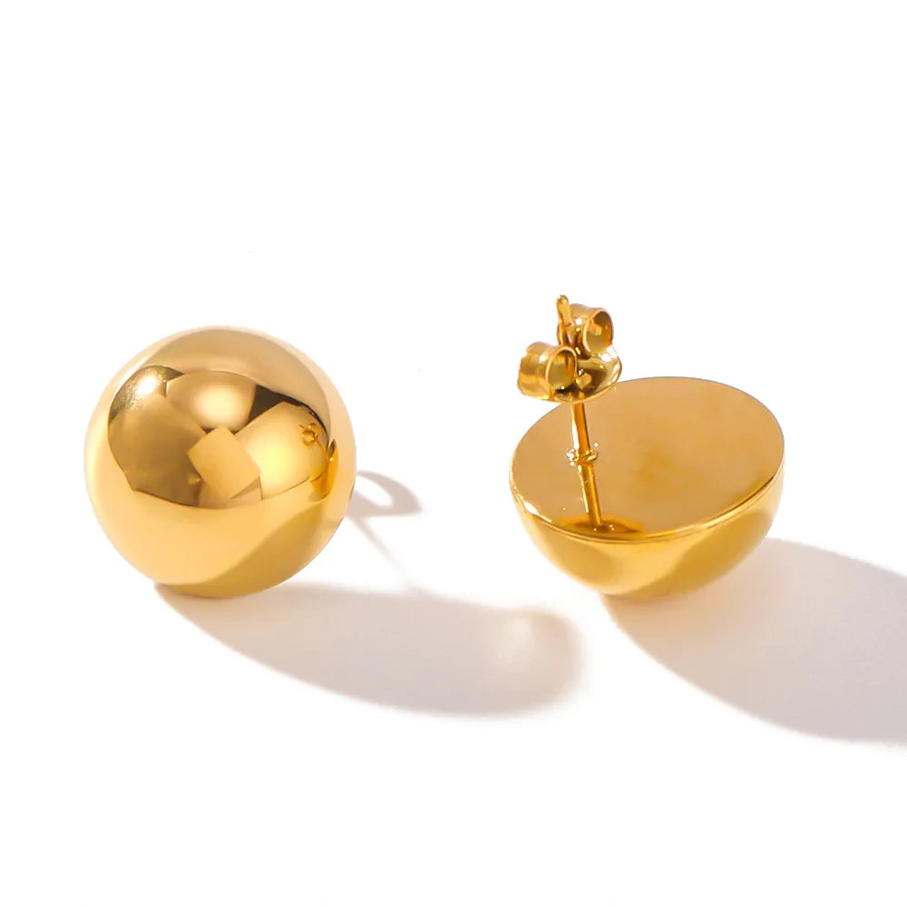 2024 Hot Style 18K Gold Plated  PVD Stainless Steel Half Ball Round Ddome Stud Earrings for Women