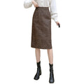New Autumn Winter Leopard Printed Woolen Women Skirts Vintage Back Split High Waist A-Line Wrap Midi Skirts Female Long Skirt