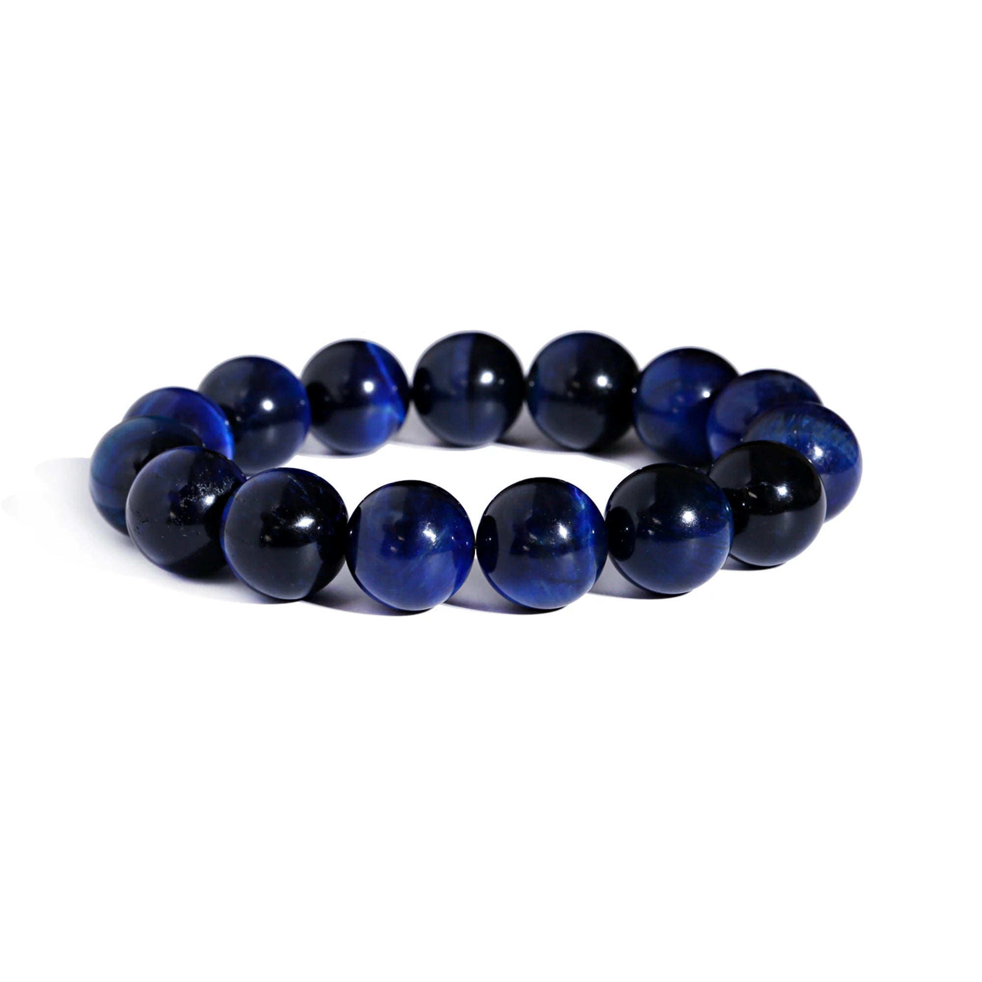 Douvei AB+ Grade 14MM Gemstone Blue Tiger Eye Natural Stone Beaded Bracelet Elastic Quartz Beads Stack Children's Trendy