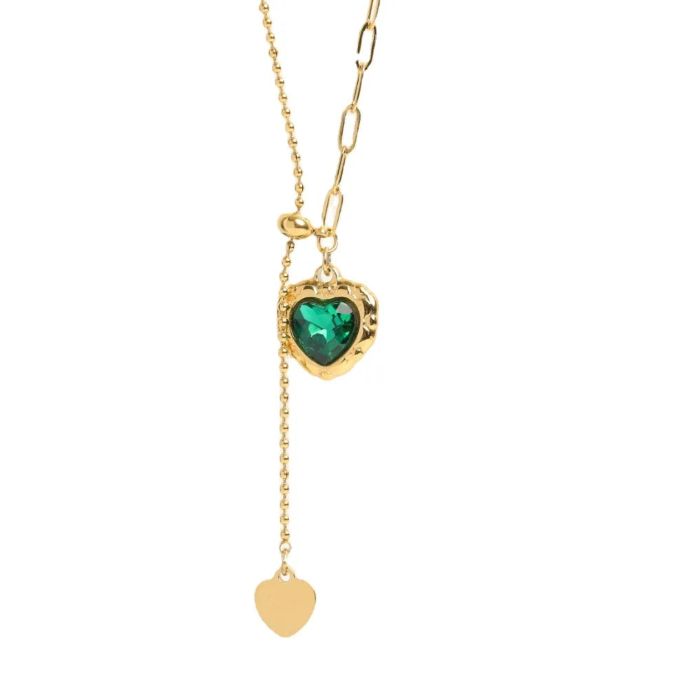 European Popular 18K Gold Plated Cubic Zircon Heart Pendant Necklace No Fade Stainless Steel Crystal Heart Necklace