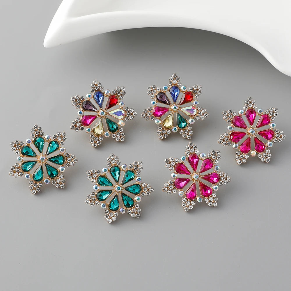 New Arrived Crystal Snowflake Large Earrings Women Colorful Rhinestone Snowflake Stud Earrings for Gift