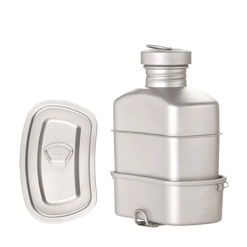 Outdoor Titanium Kettle Set 1100ml Sports Kettle and 750ml Titanium Lunch Box Camping Water Bottles Water Cooker