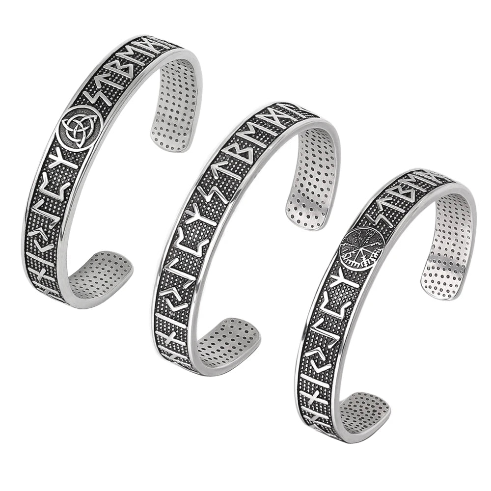 Tarnish Free Stainless Steel Valknut Irish Celtic Knot Viking Rune Cuff Bangle Bracelet Men