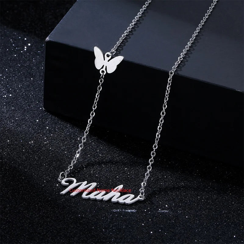 Inspire Jewelry Stainless Steel Customizable Name Necklace With Butterfly Link Chain Hot Selling Fashionable