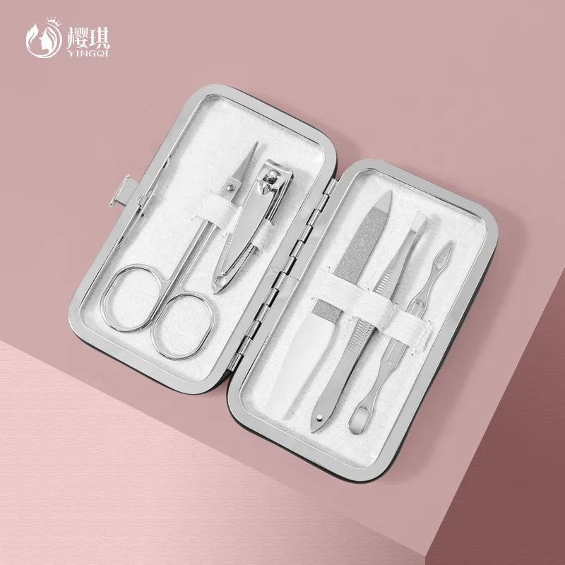 Professional Manicure Pedicure Kit 5pcs Hot Selling Nail Clippers Set with PU Leather Bag Steel Material for Finger Foot Usage