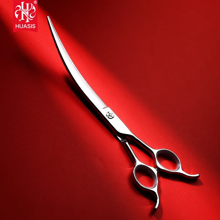 Silver Color High Quality Stainless Steel Eco-Friendly Pet Scissors Curved Sharp Blade Professional Hair Cutting Dogs Cats