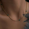2022 Dazan New 18k Gold Plated Tarnish Free Stainless Steel  Modern Malachite Dangle Twist Necklace Dance Jewelry for Women