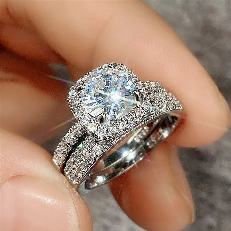 Luxury Full Diamonds Zirconia Copper Jewelry Big Square Wedding Engagement Ring for Women Jewelry Elegant Female Gift