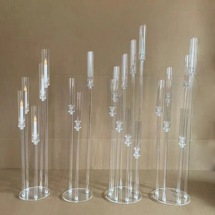 Wedding Centerpieces Reusable 8 Arm Wedding Floor Candelabra Tall Acrylic Candle Holders for Table Decorations