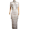 Sexy White Rhinestone Tassel Club Prom Long Dresses Women Bodycon Maxi Evening Gown Bridesmaid Wedding Party Dress Plus Size