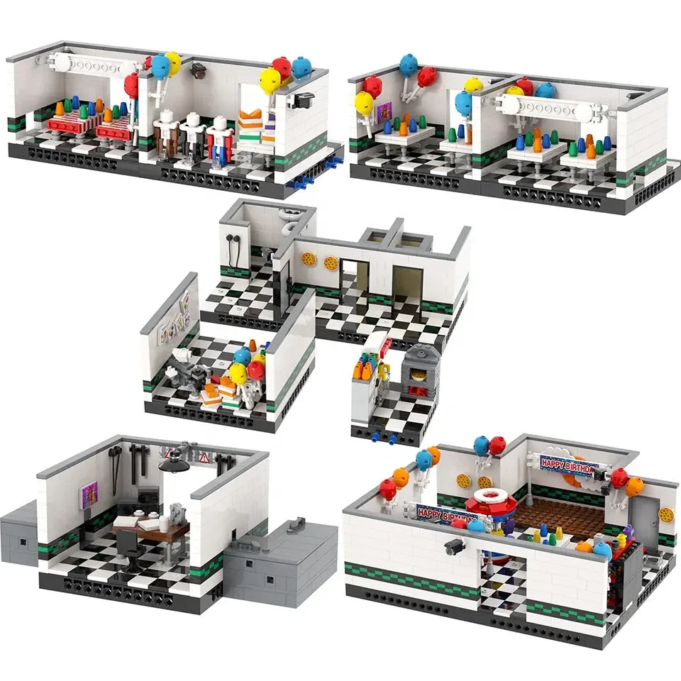 MOC1471-1475  FNAF Midnight Bear 2 Office Stage Storage Room Toilet Diy Building Block Sets Children Educational Toys Kids