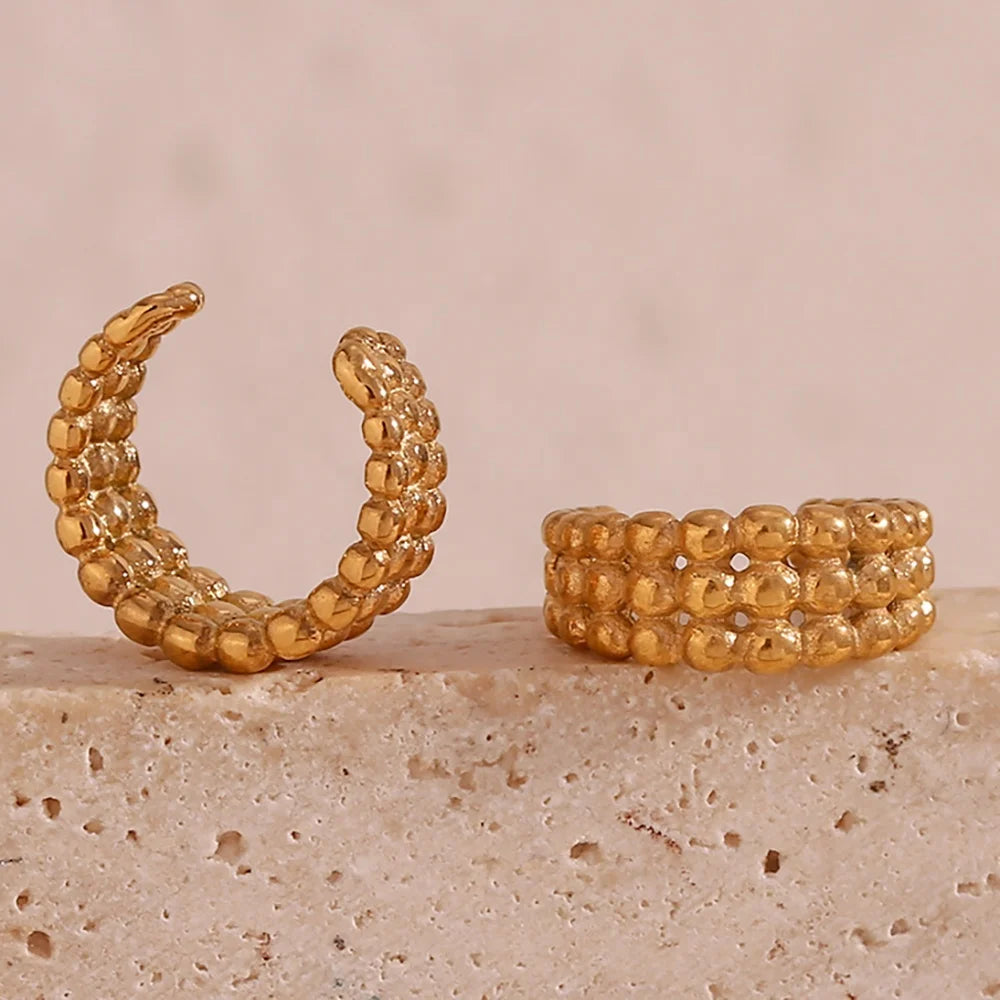 Dreamshow Waterproof Three Layer Beaded Ear Cuff Earrings Non Pierced Stainless Steel Gold Plated Female Earrings
