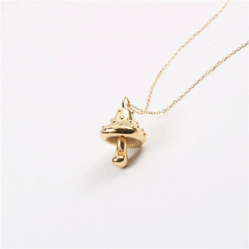 Fenny 18K PVD Plated Classic Permanent Mushroom Pendant Sweater Chain Necklace No Fade Stainless Steel Jewelry Wholesale