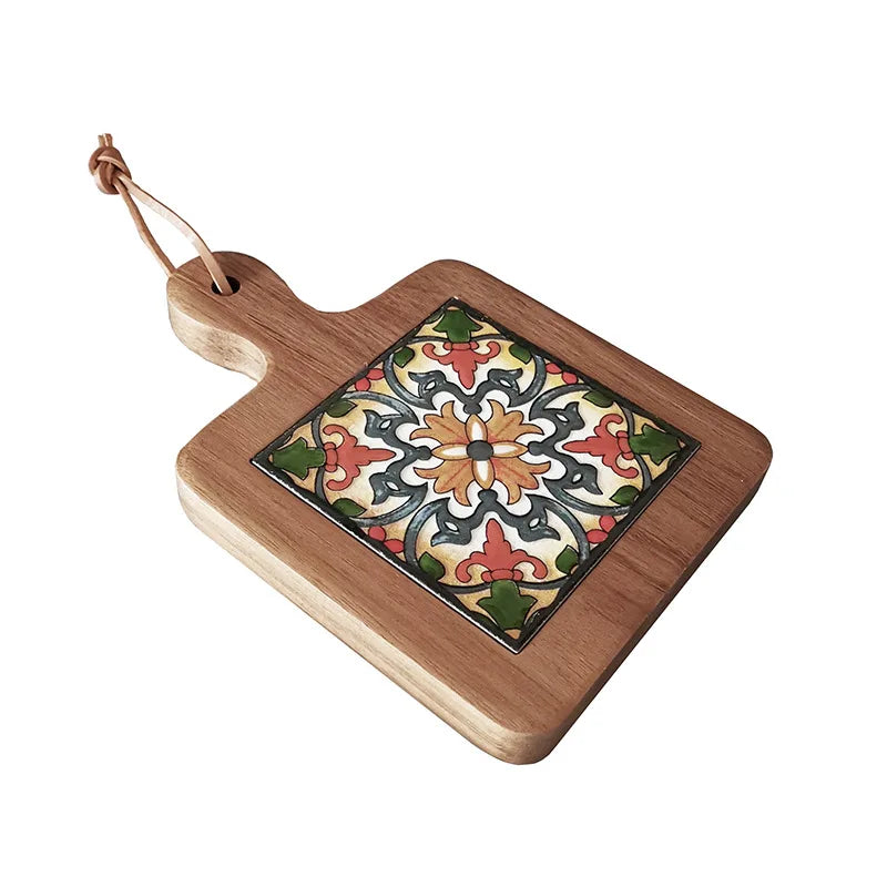 Acacia Wood Tiles Pot Mat Anti-scalding Plate Mat Drink Coasters Wooden Trivet Frame for Hot Tea Pots and Pans Pad Holders