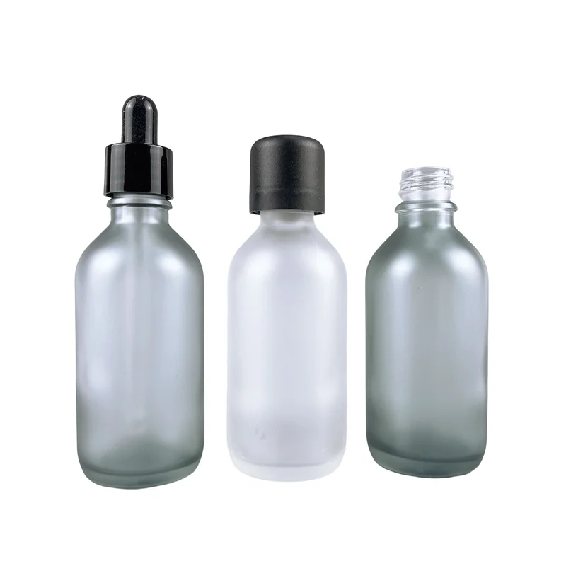 Frosted Grey clear Glass Marking Dropper 30ml 60ml boston Round Glass Essential Oil Bottle with Screw Cap