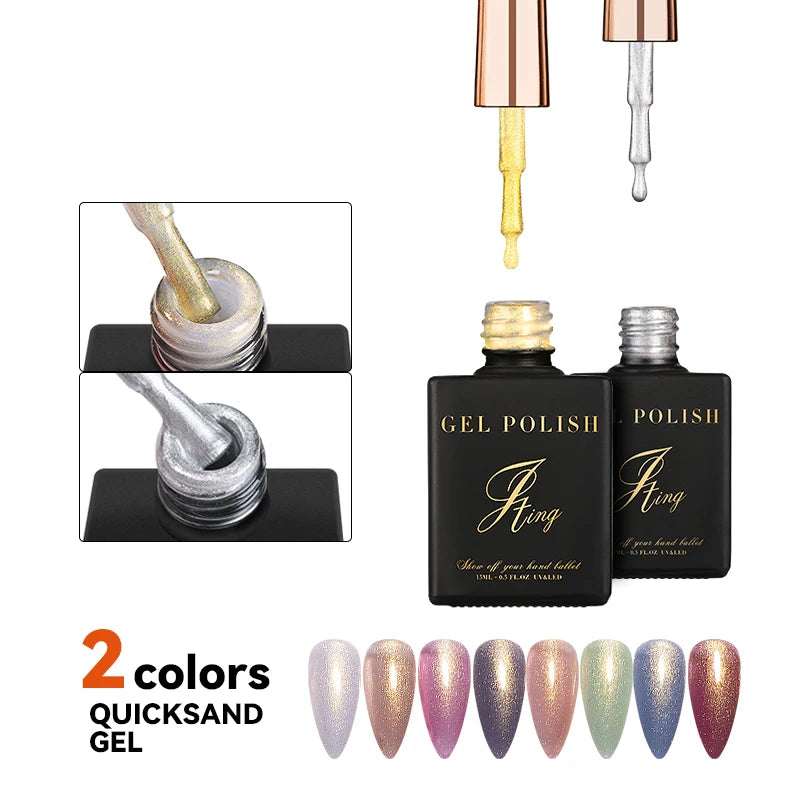 JTING High Density Shining Quicksand Gold Silver Gel Nail Art Gel Polish 2 Colors 15ml Bottles Oem Private Label