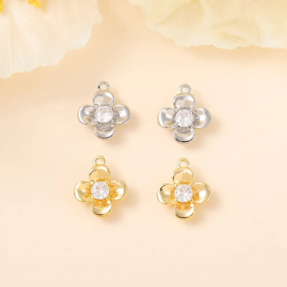 Simple Handmade Fashion Jewelry Findings Bronze Diamond-set Flower Pendant Assembly DIY Necklace Bracelet Earrings Accessories