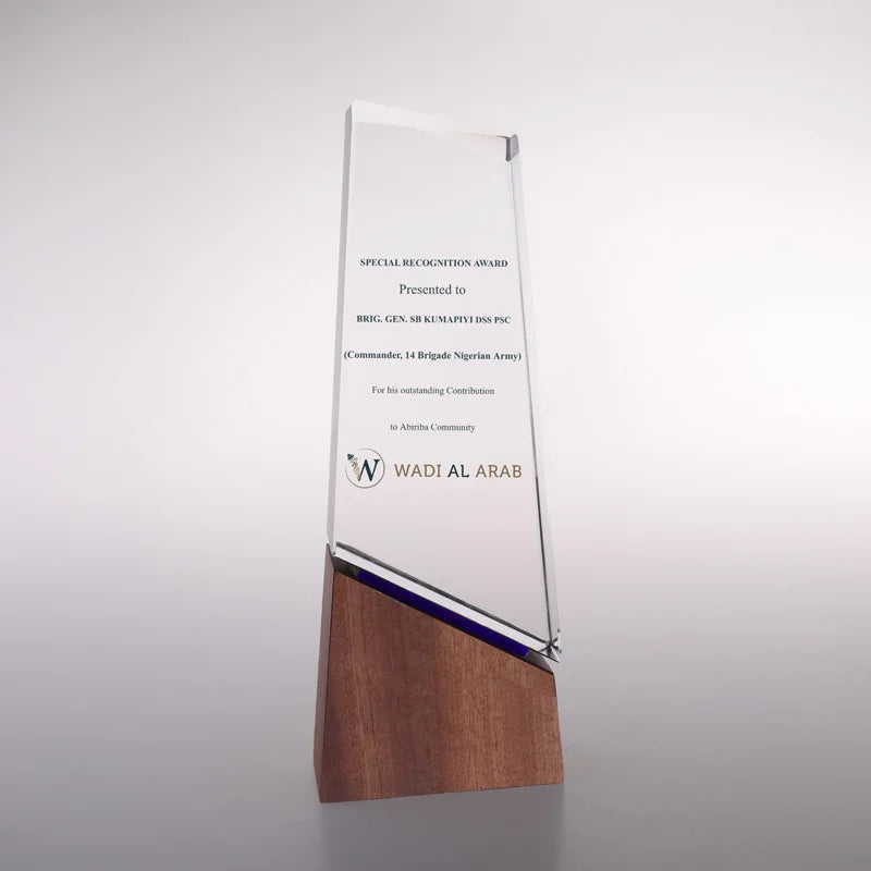 Personalized Crystal Trophy with Wooden Base  MH-NJ0121