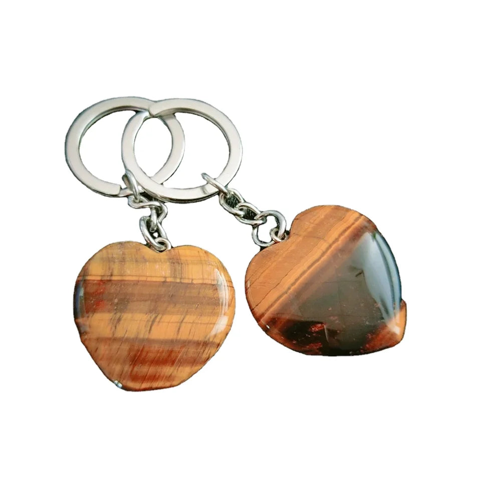 DIY Heart Stone Keychain Crystal Quartz Gemstone Crystal Tiger Eye Keychain Gift Souvenir