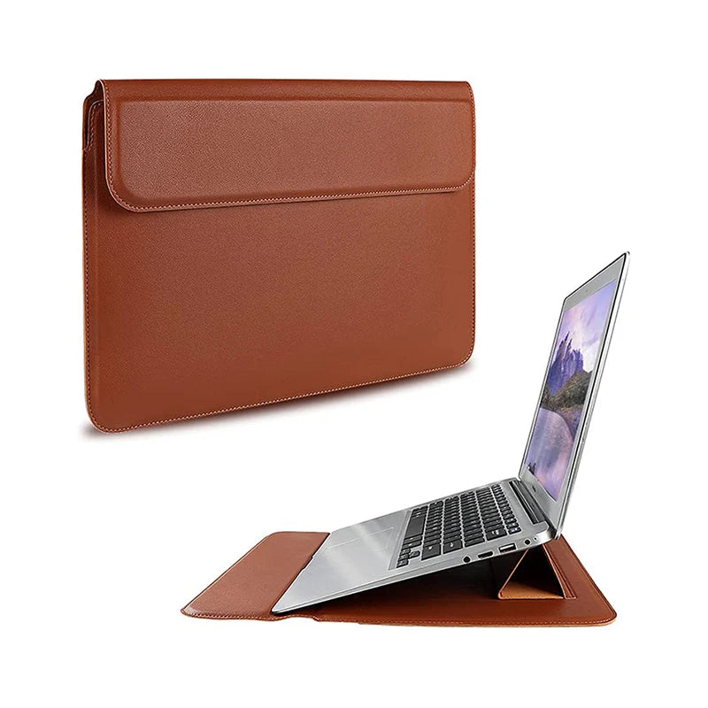 Factory Direct 13 14 15 Inch 1pcs MOQ or Customized Waterproof PU Leather Laptop Sleeve Case with Adjustable Stand