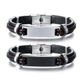 Vintage Hip-hop 316L Stainless Steel Plain Plate Engraved Logo Genuine Leather Bracelet Jewelry for Men Bangle