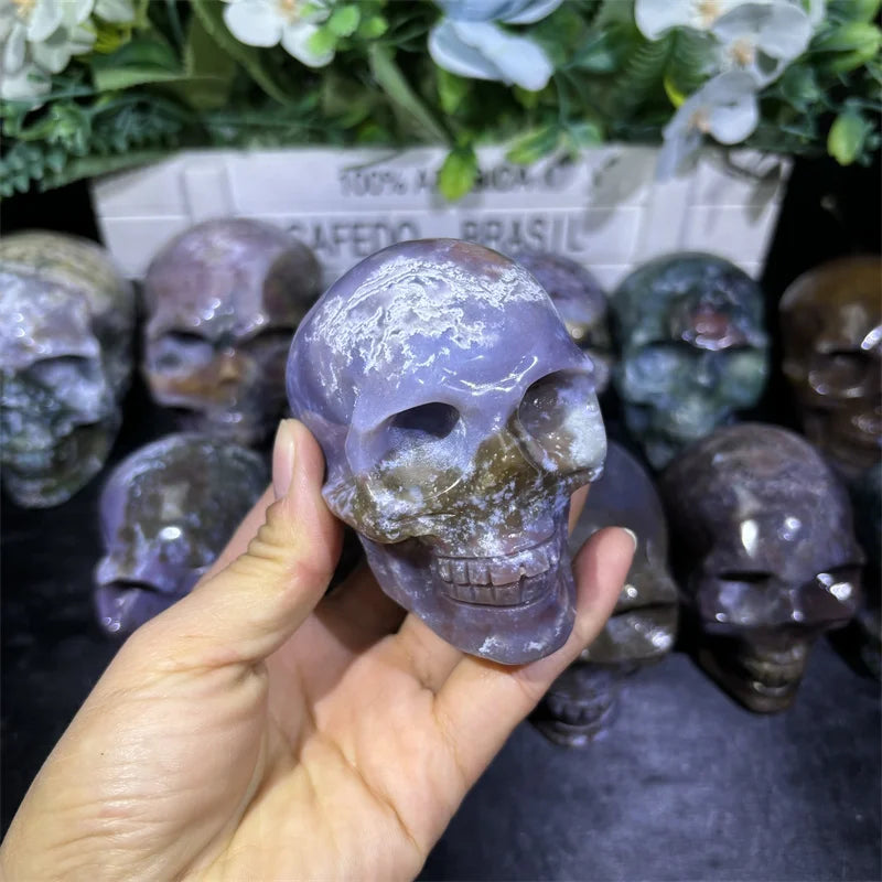 Wholesale Natural Stone Carved Crystal Crafts Skulls Crafts Ocean Jasper Skulls for Home Decoration