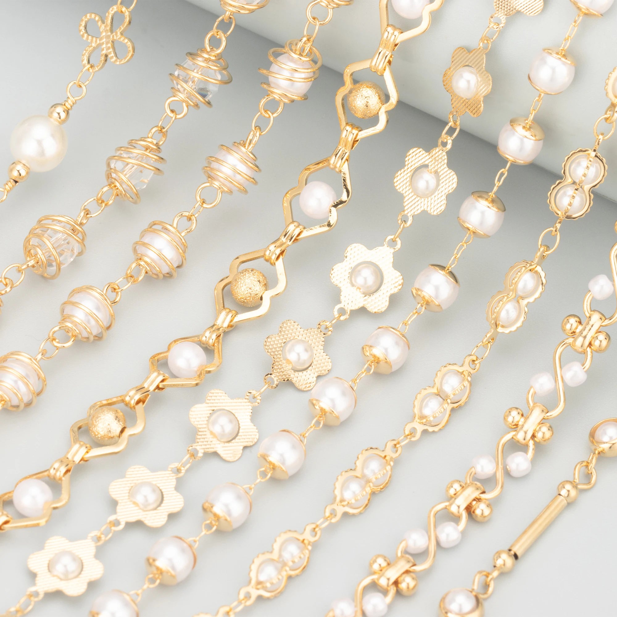 C92 Women's DIY Jewelry Making Accessories 1m/lot Multi-Style Metal Plastic Pearl Chain for Necklaces & Bracelets Packaged Bags