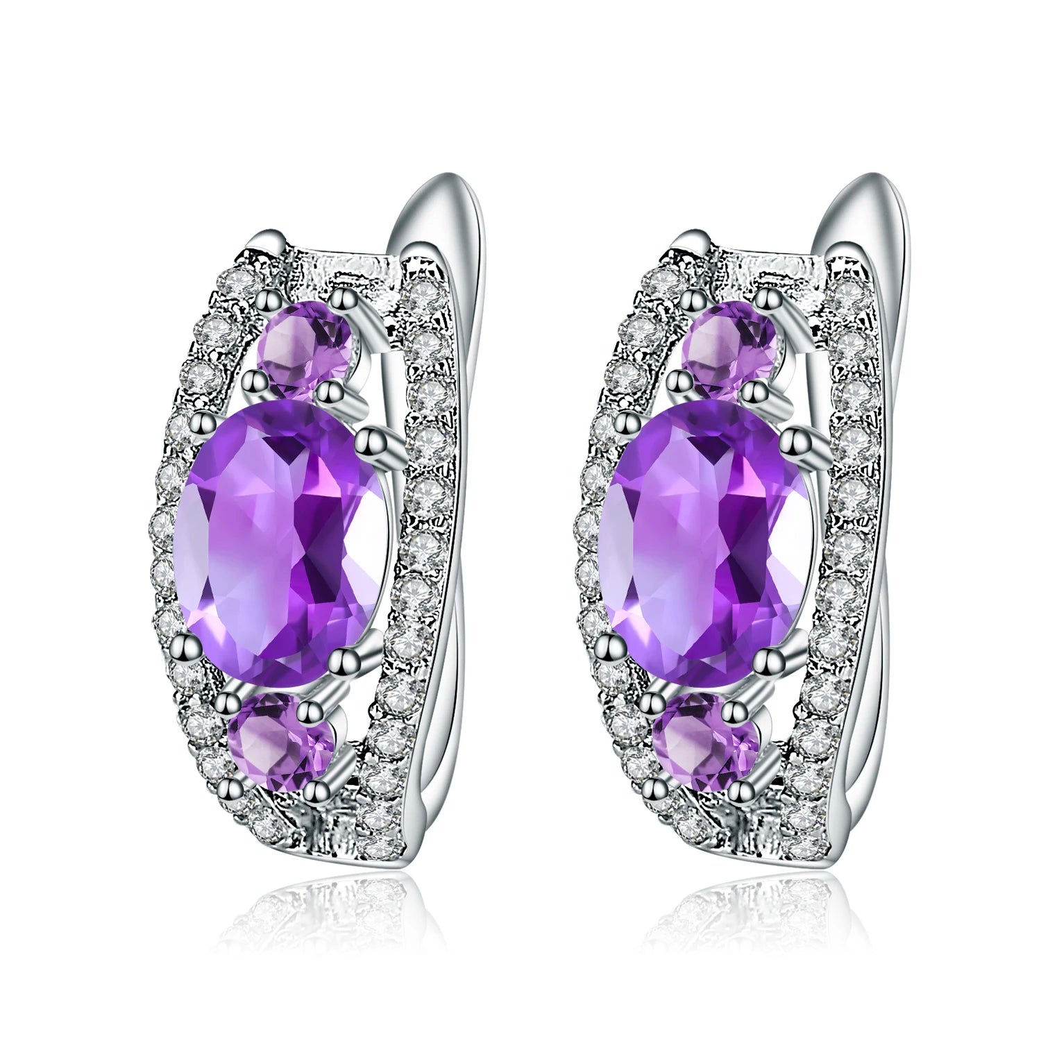 C3162 Custom Designs Jewelry Wholesale Natural Purple Stone 925 Sterling Silver Oval Cut 6x8mm Amethyst Fine Modern Earrings