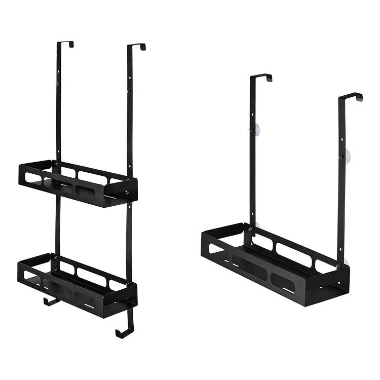Modern Design Foldable Black Shower Rack Space-Saving Bathroom Storage Organizer Hooks Basket for Corner Mounted Shower/Bathtub