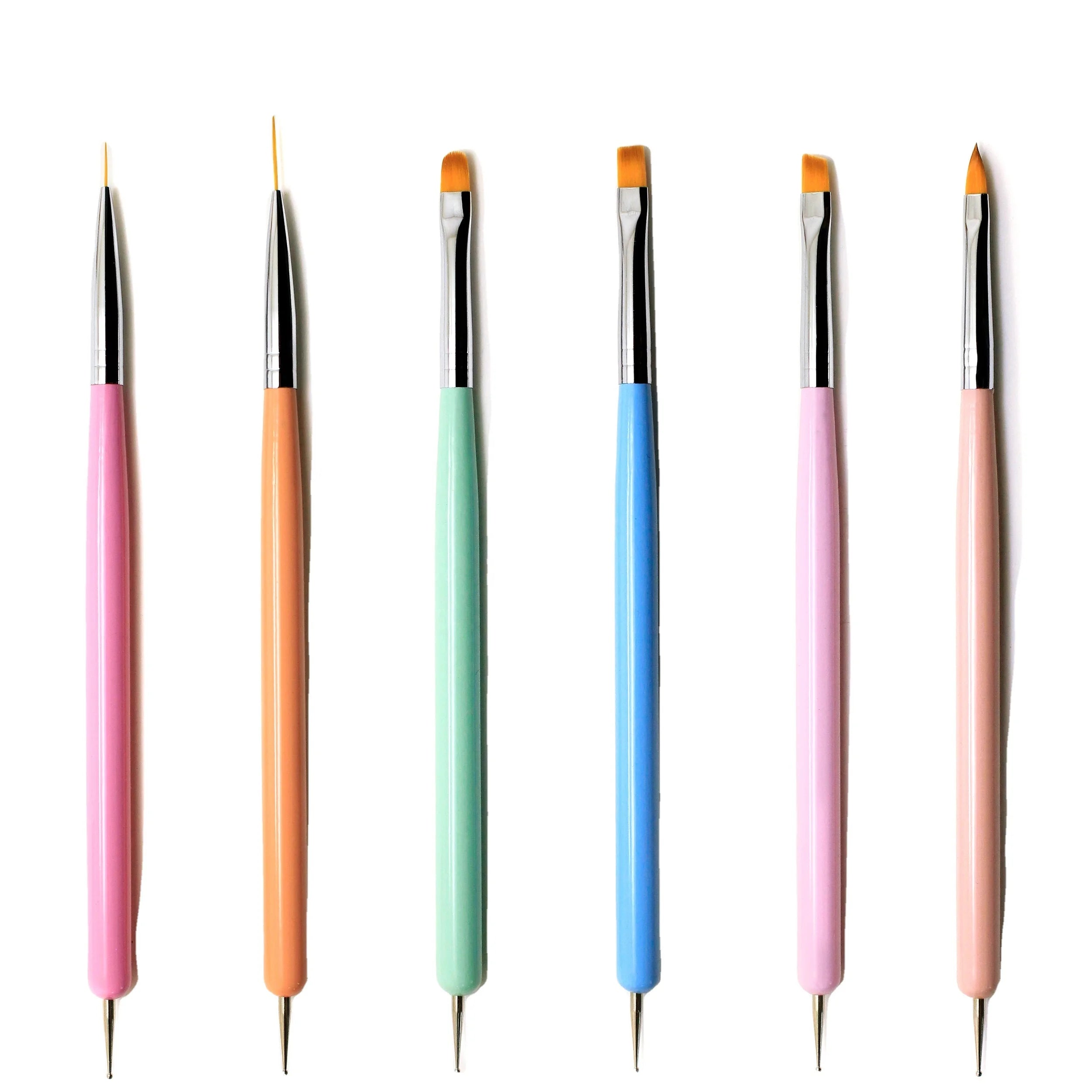 6pcs Nail Brush Set Colorful Gel Oval Flat Slanted 3D Nail Brush Dotting Pen for Nail Salon Home Diy and Manicurist Use