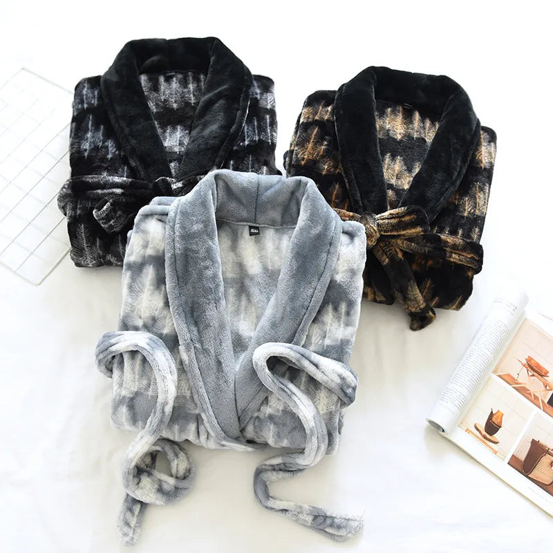 Nightgown Long Flannel Plush Thickened Men's Pajamas Winter Home Clothes Men's Large Bathrobe Men's Autumn and Winter Sleep Tops