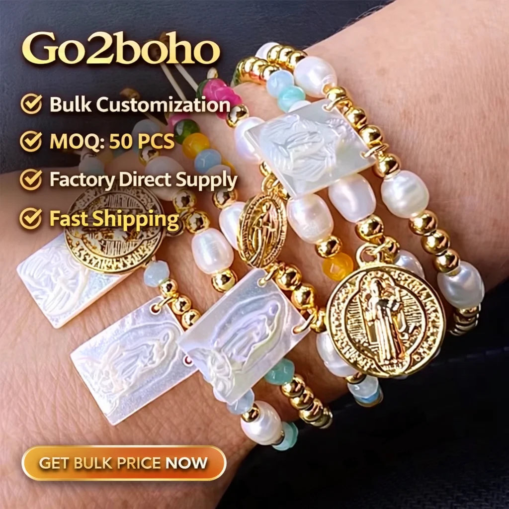 Go2boho Beaded Bracelet Women Handmade Friendship Shell Charm Fashion Jewelry Pearl Faith Gift 18k Gold Plated Bead Bracelet