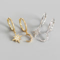 Star and Moon Hoop Female Earrings European Huggie Hinged Hoop Earrings