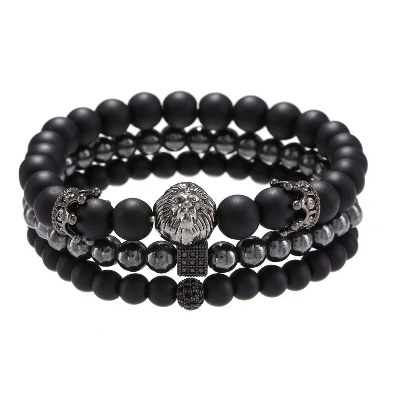 MIENTER Bracelet Stone Minimalist Jewelry Charm Bead Adjustable DIY Black Set Black Matte Agate Bracelet