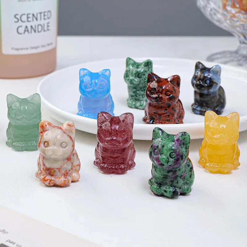 1.2" Mini Gemstone Polished UV Carved Healing Quartz Sleeping Cat Figurine Home Decoration Lovely Animal Gift Crystal Crafts