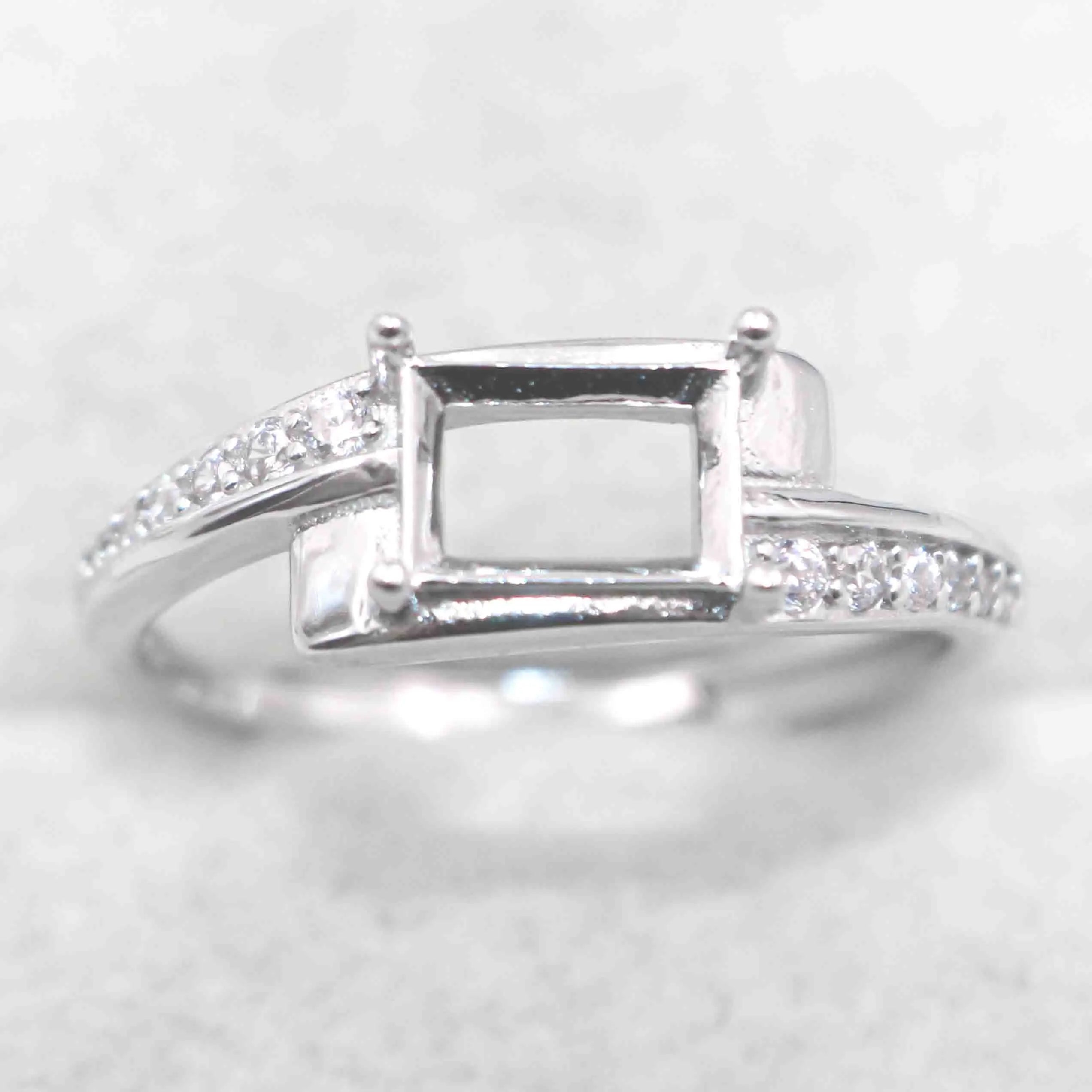 Sterling Silver 5*7mm Semi Mount Ring Square Shape Empty Frame Blank Claws Setting S925 Base Without Center Stone for Inlay DIY