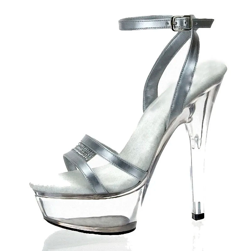 Silver Stiletto 6 Inch High Heels Model Catwalk Fashion Sandals Crystal Platform Party High Heels Sandals