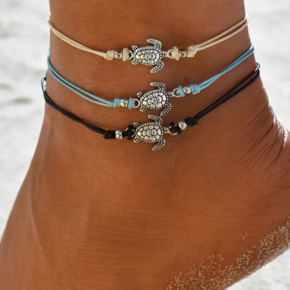 Bohemian Summer Accessories Three Colors Optional Artificial Rope Anklet Cartoon Turtle Pendant Anklet Gifts for Women Men