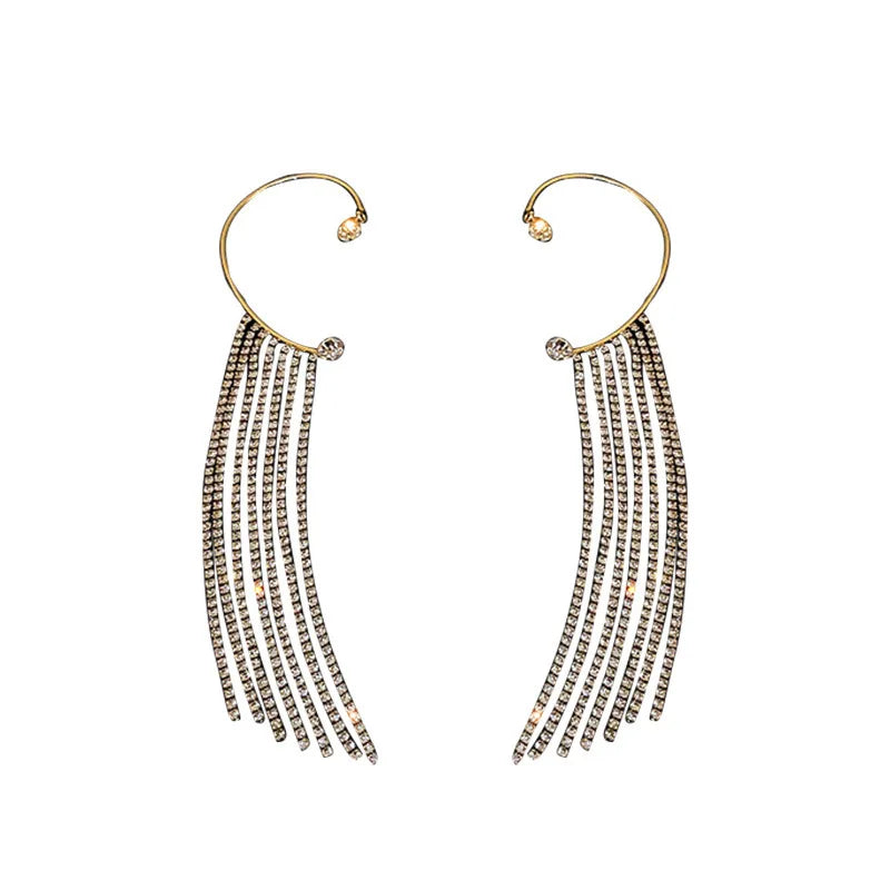 Fashion Ear Cuffs Clip on Earrings Tassel Diamond Earrings for Women Wedding Jewelry Accessories