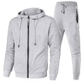 Autumn Men Zip up Hoodie Tracksuit Set Custom Breathable Windproof Polyester Cotton Solid Pattern Plain Dyed Athletic Casual