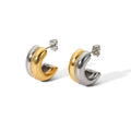 N&S Gold and Silver Two-Tone Double Hoop Stud Earrings Trendy Stainless Steel Jewelry Inspired by Jackson Wang's Style for Gift