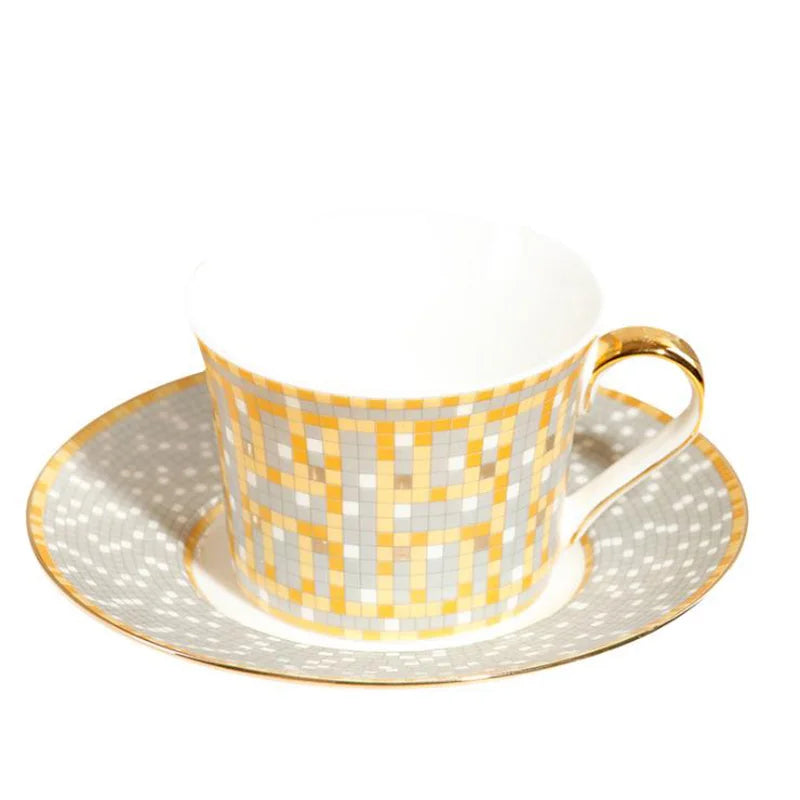 Solhui Cheap Geometric Pattern Coffee Cups Mosaic Ceramic Mug With Saucer Set for Drinkware