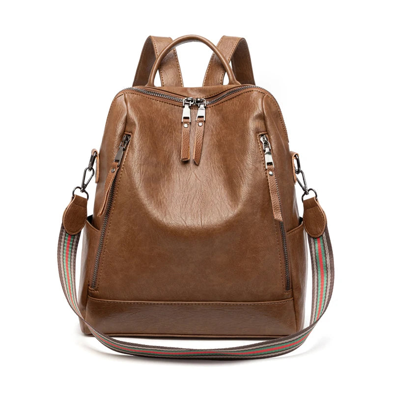 Trendy Bags for Women New Retro Fashion Zipper PU Leather High Quality Shoulder School Bag Ladies Backpack