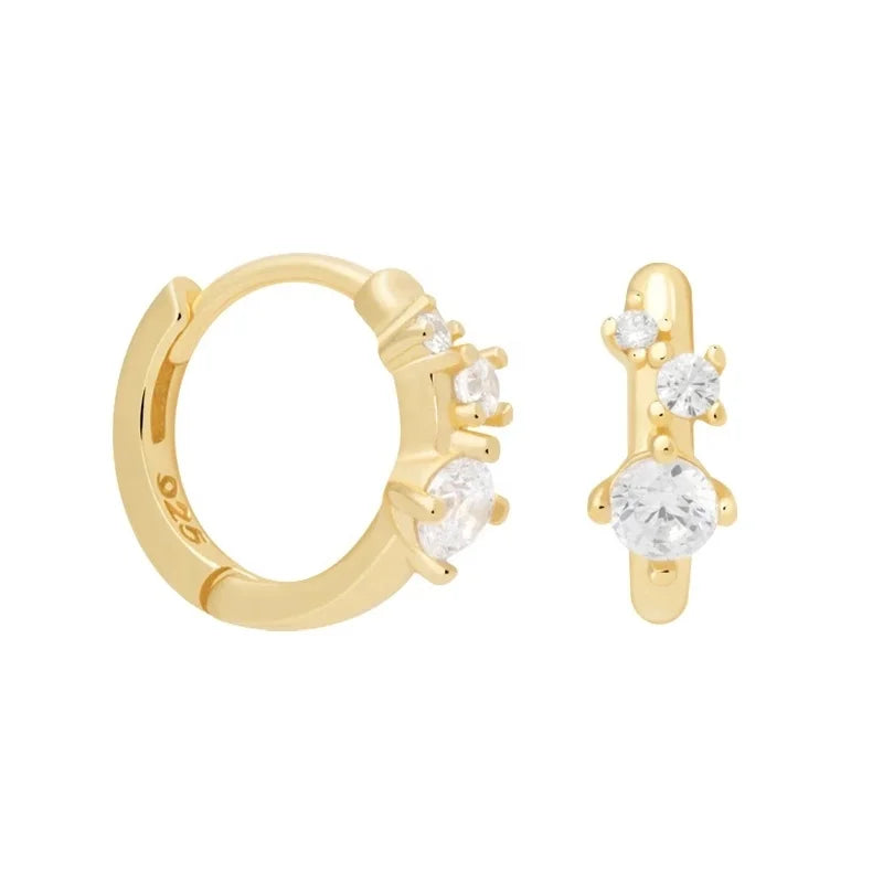 LOZRUNVE Custom Wholesale Jewelry 925 Silver Triple CZ Zirconia Delicate Huggie Earring