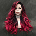 Celebrity Multicolor Highlight Bundundy Red Long Wavy Heat Resistant Fiber Drag Queen Wig Volume Lace Front Wigs