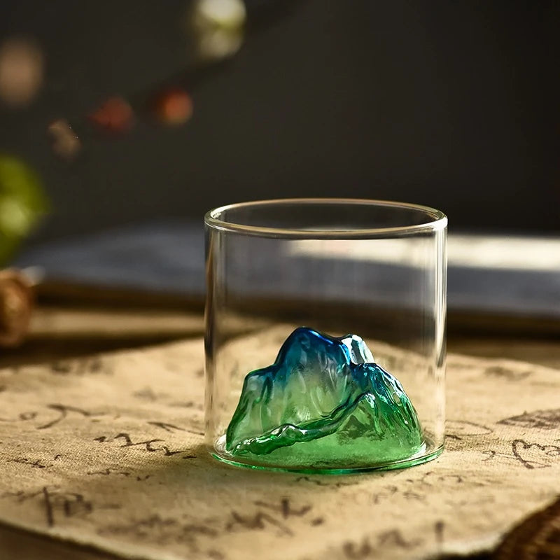 Sustainable Eco Friendly BPA Free Tea Drinking Cups Handmade Modern Colored Mountain Shape Bottom High Borosilicate Presents